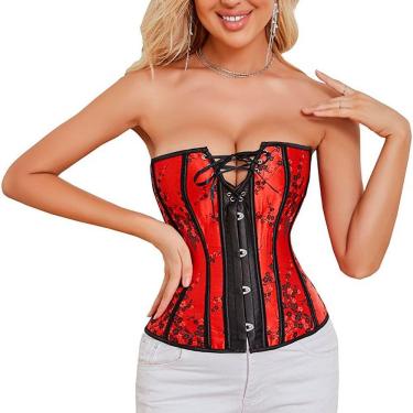 Imagem de Corpete Corset Corselet Espartilho Cinta Modeladora Floral Vermelho M489