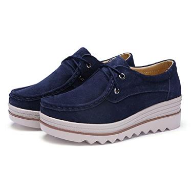 Imagem de Veroders Mocassins femininos sem cadarço – Sola grossa de malha respirável, antiderrapante, sola plana, confortável, plataforma, cano baixo, confortável, salto anabela, para mulheres, Vd-3089 Azul Escuro, 6