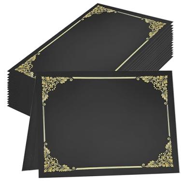 Imagem de MyGradDay 25 pacotes, porta-certificados, capas de diploma, borda de folha dourada, para cartas tamanho 21 x 28 cm, cartolina, preta