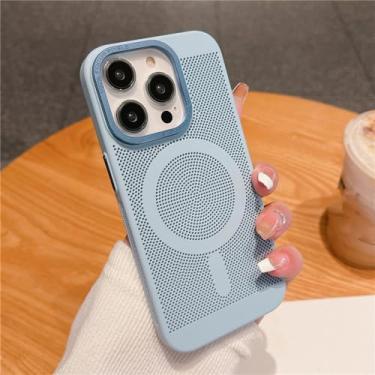 Imagem de Capa magnética de grade de malha de dissipação de calor ultrafina para iPhone 15 13 12 14 11 Pro Max Matte Hard Steel Magsafing Cove, azul menta, para iPhone 15 Plus