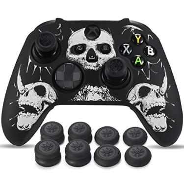 Imagem de YoRHa Capa de silicone esculpida a laser para controle Xbox Series X/S x 1 (caveiras brancas) com punhos exclusivos para polegar x 8