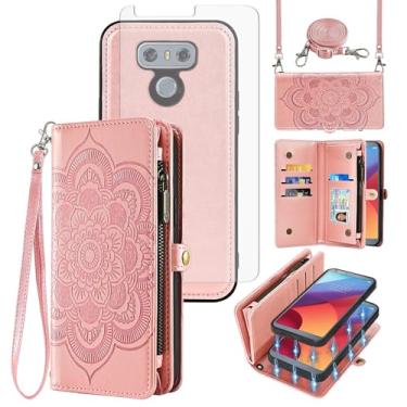 Imagem de Asuwish Capa de celular para LG G6 Carteira com zíper destacável com protetor de tela de vidro temperado, suporte de cartão de flores LGG6 ThinQ LG6 Thin Q G 6 Plus G6+ 6G VS988 H872 Mulheres Meninas