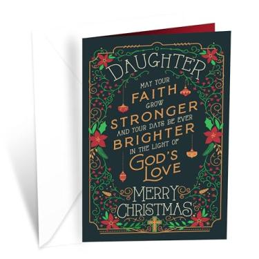 Imagem de Prime Greetings Cartão de Natal para filha religiosa, feito nos EUA, ecologicamente correto, cartolina grossa com envelope premium 12,7 cm x 19,7 cm, embalado em envelope protetor