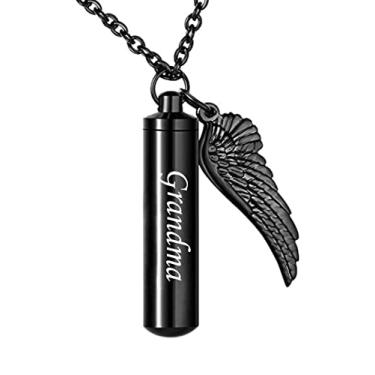 Imagem de MEMORIALU Colares de urna preta para cinzas, pingente de asa de anjo, joia de cremação, aço inoxidável, lembrança, memorial, Aço inoxidável, aço inoxidável