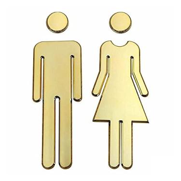 Imagem de DIY Man and Woman Toilet Sticker, WC Door Sign Decals Toilet Signs Restroom Washroom Signage Plaque Wall Sticker Decor Removable 20x6.5cm (Color : Gold)