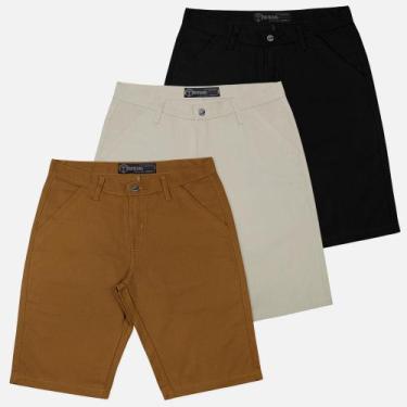 Imagem de Kit 3 Bermuda Masculina Sarja Casual Coloridas - Tootexas, Caramelo, B