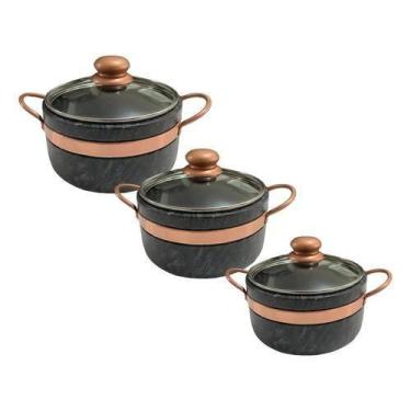 Imagem de Jogo Panelas Pedra Sabão Tampa Vidro 1,5 , 2 E 3 Litros - Sao Jose