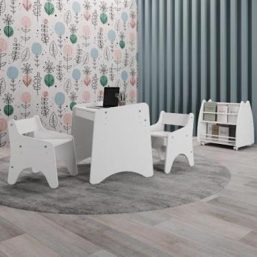 Imagem de Conjunto Infantil 4 Peças 1 Mesa 2 Cadeirinhas 1 Biblioteca Porta Livr