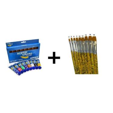 Imagem de Kit Estojo tinta acrilica Acrilex + 9 pinceis keramik 321