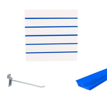 Imagem de Painel Canaletado Branco em Mdf 0,61 x 0,61m com Perfil Pvc Azul e 10 