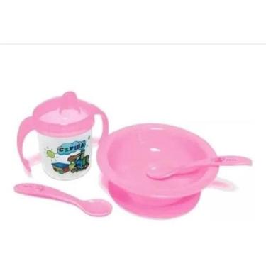 Imagem de Prato Infantil Kit Alimentação Luxo para Bebê com ventosa Cefisa, Rosa