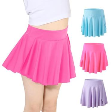 Imagem de Hvididan Saias atléticas para tênis, golfe, short rodado borboleta para crianças, shorts com bolso, Pacote com 3 (rosa + azul + roxo), 7-8 Anos