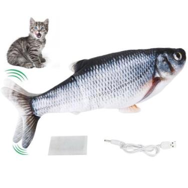 Imagem de Brinquedo Peixe elétrico interativo gato c/ catnip se mexe Pelucia Pet
