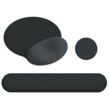 Imagem de AIMSA Mouse pad com suporte de descanso de pulso, conjunto de descanso de pulso de teclado, mousepad ergonômico de espuma de memória para teclado de computador, digitação fácil e alívio da dor, preto