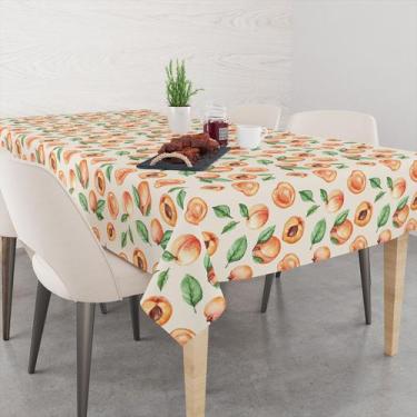 Imagem de Toalha De Mesa Retangular 6 Lugares Tecido Oxford Pêssegos e Folhas TL