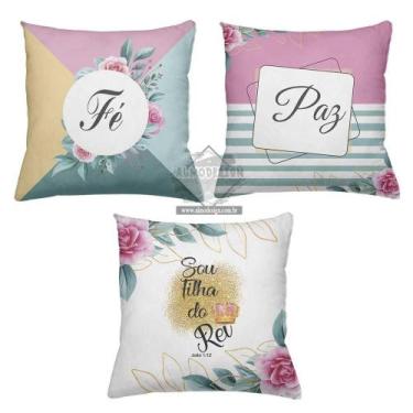 Imagem de Kit 3 Almofadas Decorativas Cheias 40x40cm Paz - Deluzz