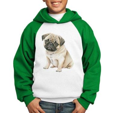 Imagem de Moletom Infantil Cachorro Pug - Foca na Moda, Branco, Verde, 12