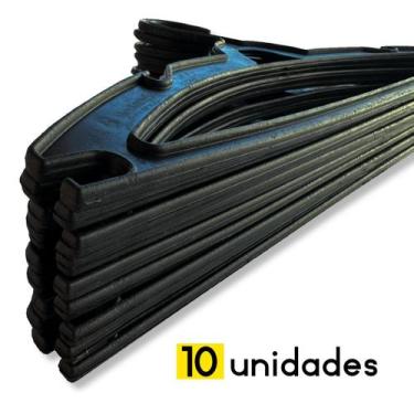 Imagem de Kit 10 Cabides Adulto Preto Com Alça - Cabide Adulto Com Alça Guarda R