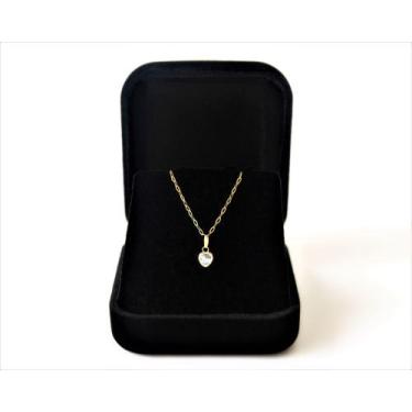 Imagem de Cordão Feminino Bailarina Ouro 18 K 750 45cm Pingente Coração Incolor 