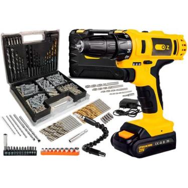 Imagem de Furadeira Parafusadeira À Bateria 21v Bivolt + Kit 300 Peças - Oz, PB6
