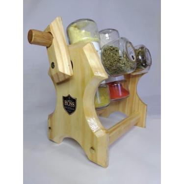 Imagem de Porta temperos com manivela e 8 potes  - BOSS - Arte Madeira, Claro