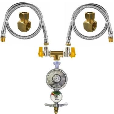 Imagem de Kit Duplo Mangueiras 1,20Mt Prata Gás Glp Cooktop Forno - Guiga Gás pe