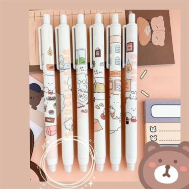 Imagem de Jinshining Caneta apagável, 2 peças de canetas de gel de cores aleatórias, canetas de gel azuis de 0,5 mm, desenhos animados, acessórios de escritório, material escolar, canetas esferográficas,