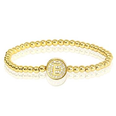 Imagem de by you Pulseiras femininas com inicial de 26 letras, berloque redondo, aço inoxidável, ouro, prata, contas, Small, Strass, Strass