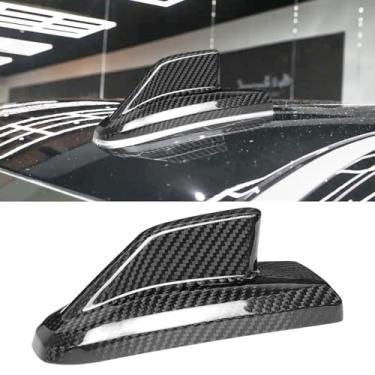 Imagem de BLAKAYA Compatível com Chevy Silverado 2019 2020 2021 2022 capa de antena com acabamento de barbatana de tubarão acessório automotivo de fibra de carbono real (preto)