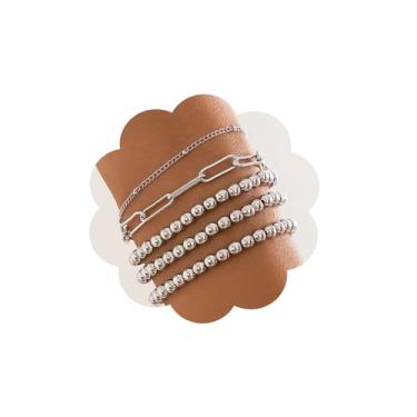 Imagem de Chargances Conjunto de pulseiras delicadas com contas douradas para mulheres, pulseiras empilháveis de corrente de elos de papel, joias modernas de corrente fina para mulheres, open size, Strass,
