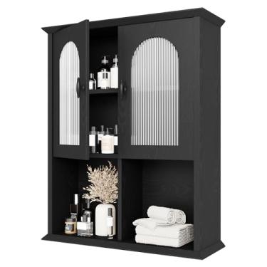 Imagem de CJL Armário de parede de banheiro com porta canelada, armário de remédios de 50 x 75 cm, armário de armazenamento sobre o vaso sanitário, preto