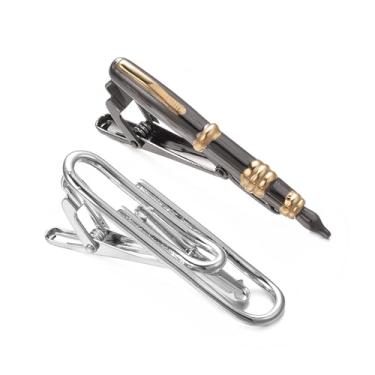 Imagem de RunootPR Conjunto de 2 peças de prendedores de gravata para homens, exclusivo, prata, ouro, preto, prendedor de gravata personalizado, dia dos pais, aniversário, joias de casamento, 1.7, latão, Sem