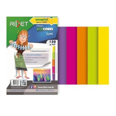 Imagem de Papel Bloco Ecocores Lumi A4 120g 25 Folhas - Cores Neon - Papel Criativo Color Set - RIDET