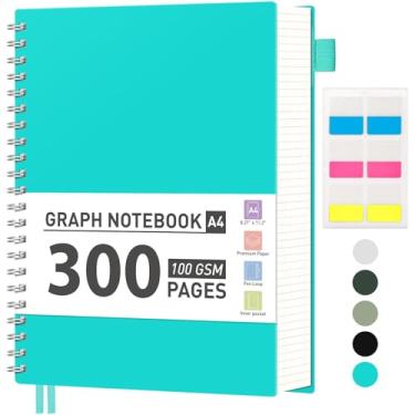 Imagem de AHGXG Caderno de papel milimetrado, caderno espiral de 300 páginas, 21,6 x 28 cm, caderno de papel quadriculado grande A4, papel grosso de 100 g/m², diários de capa dura de plástico para matemática de