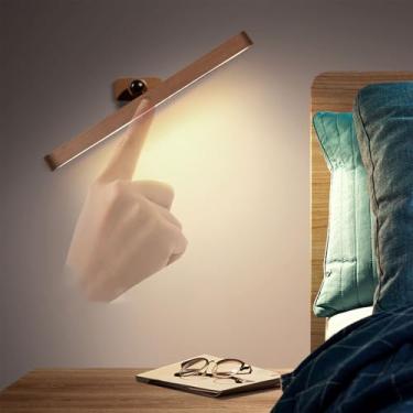 Imagem de GZZBMY Luminária de parede LED com controle de toque, portátil, rotação de 360°, arandela magnética para armário, luz noturna, lâmpada de parede recarregável, penteadeira, iluminação de parede para