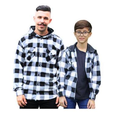 Imagem de Tal Pai Tal Filho Kit Camisa Xadrez Flanela Cowboy Com Capuz - Maximus