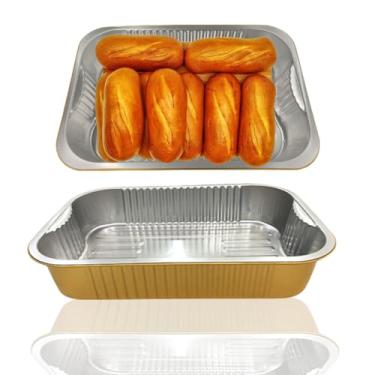 Imagem de Assadeira de alumínio de 33 cm x 23 cm, bandeja de 10 peças, bandeja de mesa vaporizadora com tampa, panela descartável espessa dourada para cozinhar e aquecer, armazenamento de alimentos, distribuição, churrasco