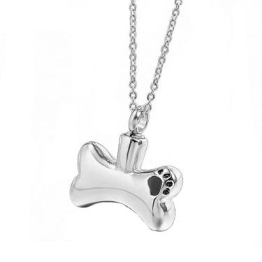 Imagem de CikSco Colar de aço inoxidável com pingente de urna de cremação de osso de cachorro, joia de urna de cinzas, presente com kit de enchimento, Aço inoxidável, Sem Pedra Preciosa