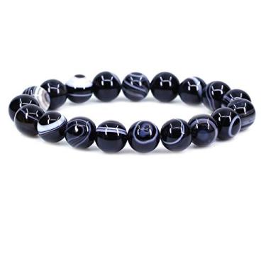 Imagem de Keleny Pulseira feminina elástica Fashion Crystal Man 10 mm contas redondas Rock Jasper 17 cm unissex 7 Inch