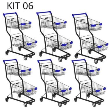 Imagem de Kit 06 Carrinhos de compras Supermercado Lojas Reforçado 90L - AMAPÁ