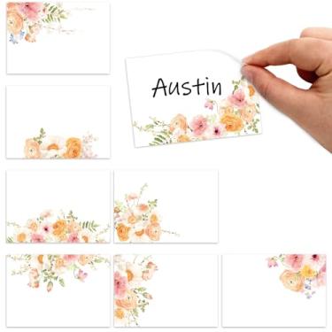 Imagem de FYSUIMU 80 pçs adesivos florais com etiqueta de nome aquarela buquê de flores decalques de placa de identificação em branco etiquetas de nome autoadesivas para primavera, casa, sala de aula, mesa de