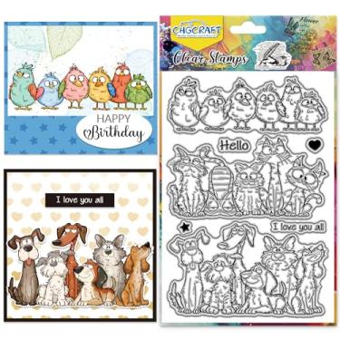 Imagem de CHGCRAFT Carimbo transparente de silicone transparente de gato, cachorro, pássaro, para fazer álbuns de fotos faça-você-mesmo, cartões decorativos, animais, 16 x 11 cm