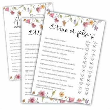Imagem de Jogos de festa de chá de bebê - flor floral aquarela - jogo verdadeiro ou falso para convidados-30 cartão de jogo e 1 carta de resposta-desejos para bebê-anúncio de gênero revelar cartão de jogo 07