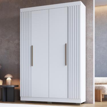 Imagem de Guarda Roupa Solteiro Ripado 4 Portas com Pés Flórida Faimec - Branco