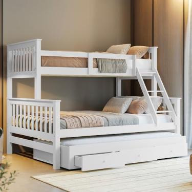 Imagem de Treliche Com Cama Casal Em Madeira e Aux Solteiro C/Gavetas Woodstore (Branco)