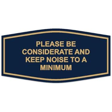 Imagem de Signs ByLITA Fancy Please Be Considerate and Keep Noise to a Minimum Sign - Letras gravadas a laser | Plástico ABS durável | Cores vibrantes | Fita de espuma poderosa (azul marinho/dourado) - Grande