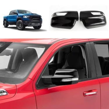 Imagem de TERDARAY Tampa de espelho retrovisor compatível com Dodge Ram 1500 (2023 2022 2021 2020 2019) espelhos retrovisores guarnição exterior acessórios de carro ABS 2 peças (estilo preto brilhante)