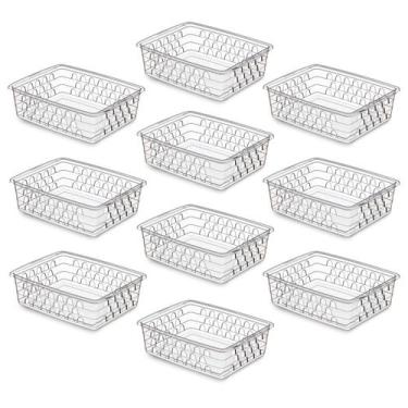 Imagem de Kit 10 Cestos Organizadores 20x15,5x6,5 Médio Geladeira Gaveta Rosa Tr