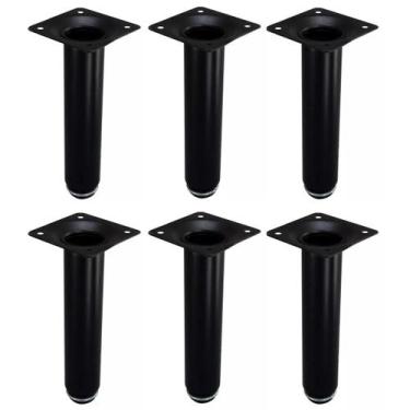Imagem de Kit 6 Pé Para Móveis Regulável Redondo Preto 15cm em Metal - RENNA