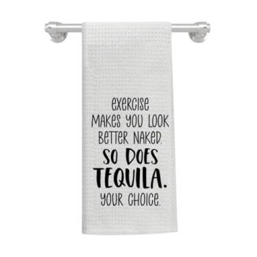 Imagem de Toalha de mão de cozinha engraçada para exercícios e citação de tequila, trama de waffle branca, toalha de banheiro decorativa